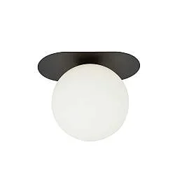 Plafoniera Minimal 1 Luce Teia In Acciaio Nero E Sfera Vetro Opale