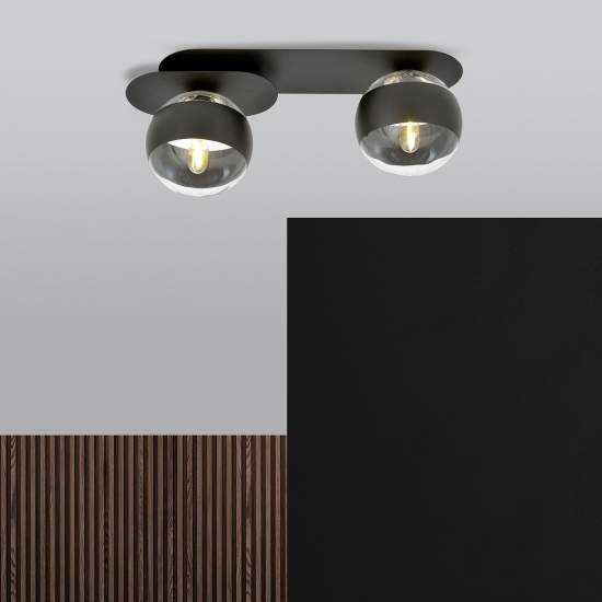 Plafoniera Minimal Teia Acciaio Nero 2 Luci E14 Ip20 LA0110-EB-PL2-NR