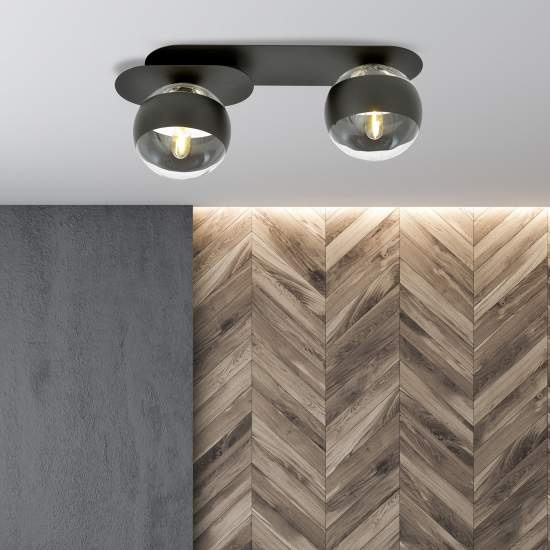 Plafoniera Minimal Teia Acciaio Nero 2 Luci E14 Ip20 LA0110-EB-PL2-NR