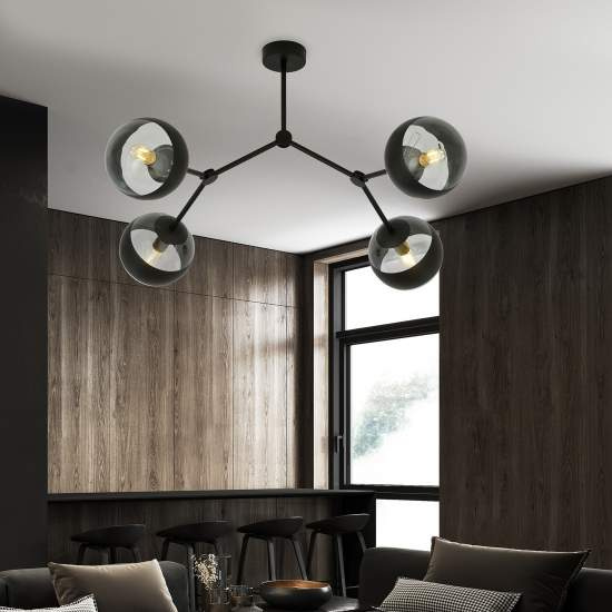 Plafoniera Minimal Iperione Acciaio Nero 4 Luci E14 Ip20 LA0111-EB-PL4-NR