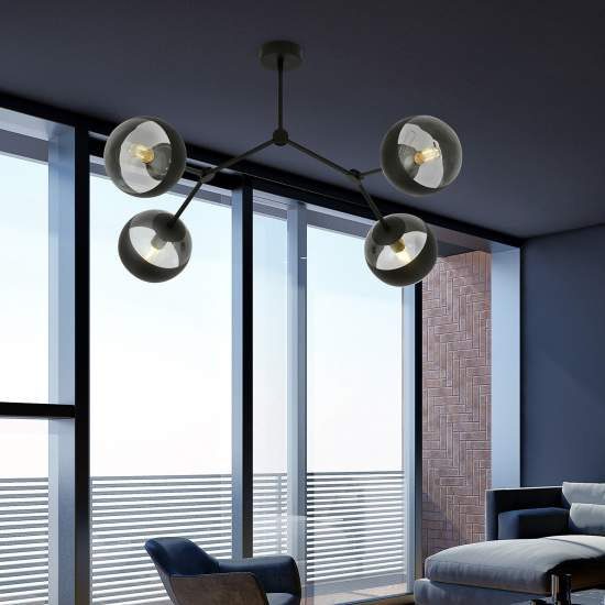 Plafoniera Minimal Iperione Acciaio Nero 4 Luci E14 Ip20 LA0111-EB-PL4-NR