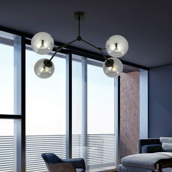 Plafoniera Minimal Iperione Acciaio Nero Grigio 4 Luci E14 Ip20 LA0111-EB-PL4-NR-GR