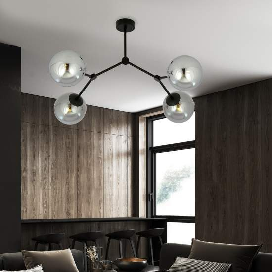 Plafoniera Minimal Iperione Acciaio Nero Grigio 4 Luci E14 Ip20 LA0111-EB-PL4-NR-GR