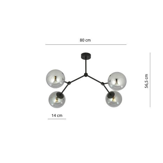 Plafoniera Minimal Iperione Acciaio Nero Grigio 4 Luci E14 Ip20 LA0111-EB-PL4-NR-GR