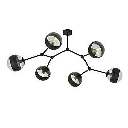 Plafoniera Minimal Iperione Acciaio Nero 6 Luci E14 Ip20