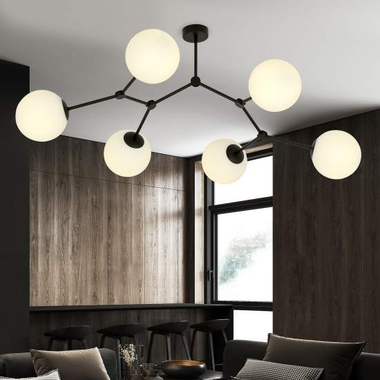Plafoniera Minimal Iperione Acciaio Nero Bianco 6 Luci E14 Ip20 LA0111-EB-PL6-NR-BI