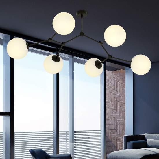 Plafoniera Minimal Iperione Acciaio Nero Bianco 6 Luci E14 Ip20 LA0111-EB-PL6-NR-BI