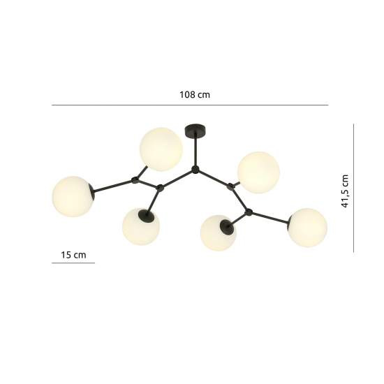 Plafoniera Minimal Iperione Acciaio Nero Bianco 6 Luci E14 Ip20 LA0111-EB-PL6-NR-BI