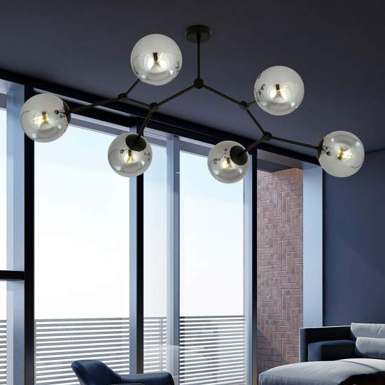 Plafoniera Minimal Iperione Acciaio Nero Grigio 6 Luci E14 Ip20 LA0111-EB-PL6-NR-GR