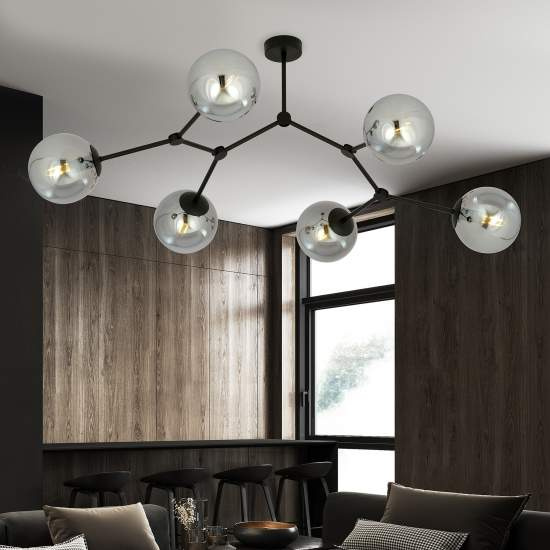 Plafoniera Minimal Iperione Acciaio Nero Grigio 6 Luci E14 Ip20 LA0111-EB-PL6-NR-GR
