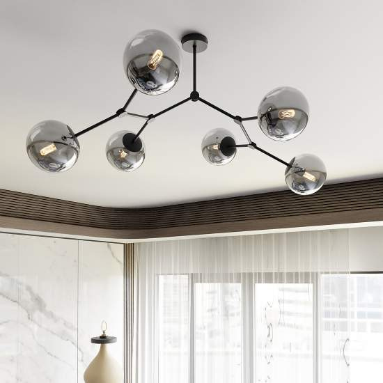 Plafoniera Minimal Iperione Acciaio Nero Grigio 6 Luci E14 Ip20 LA0111-EB-PL6-NR-GR
