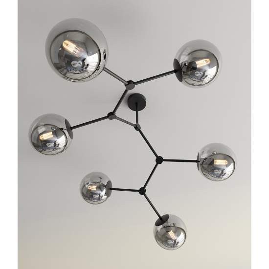 Plafoniera Minimal Iperione Acciaio Nero Grigio 6 Luci E14 Ip20 LA0111-EB-PL6-NR-GR