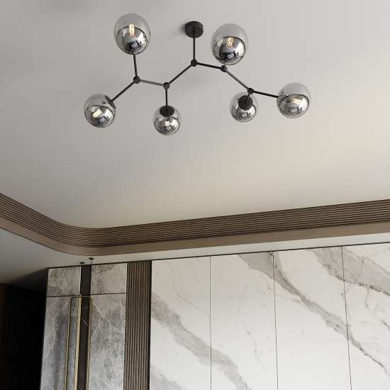 Plafoniera Minimal Iperione Acciaio Nero Grigio 6 Luci E14 Ip20 LA0111-EB-PL6-NR-GR