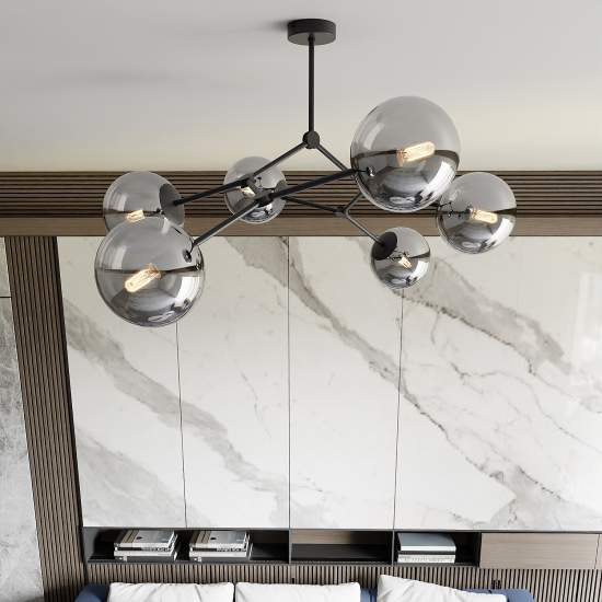 Plafoniera Minimal Iperione Acciaio Nero Grigio 6 Luci E14 Ip20 LA0111-EB-PL6-NR-GR