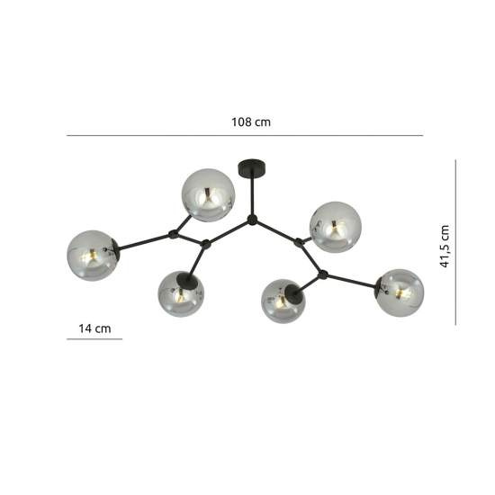Plafoniera Minimal Iperione Acciaio Nero Grigio 6 Luci E14 Ip20 LA0111-EB-PL6-NR-GR