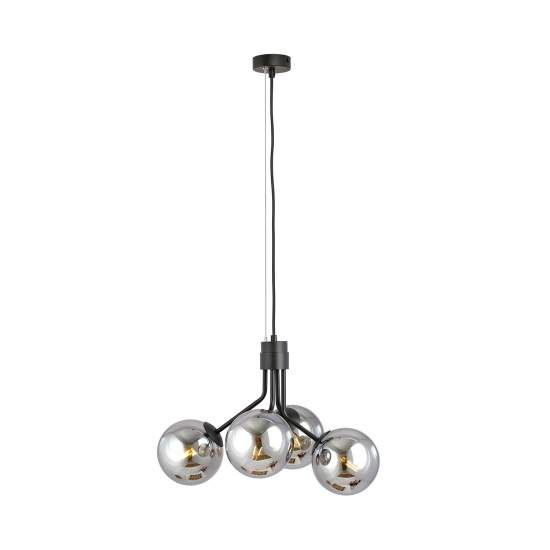 Sospensione Moderna 4 Luci Orione In Acciaio Nero E Sfere Vetro Fumè LA0112-EB-4-NR-GR