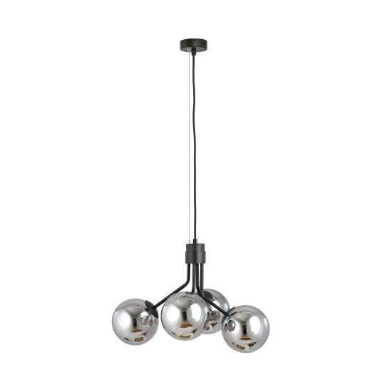 Sospensione Moderna 4 Luci Orione In Acciaio Nero E Sfere Vetro Fumè LA0112-EB-4-NR-GR