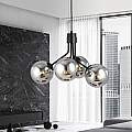 Sospensione Moderna 4 Luci Orione In Acciaio Nero E Sfere Vetro Fumè LA0112-EB-4-NR-GR
