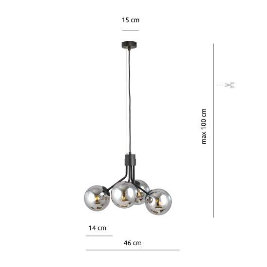 Sospensione Moderna 4 Luci Orione In Acciaio Nero E Sfere Vetro Fumè LA0112-EB-4-NR-GR