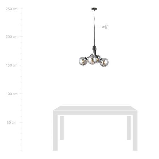 Sospensione Moderna 4 Luci Orione In Acciaio Nero E Sfere Vetro Fumè LA0112-EB-4-NR-GR