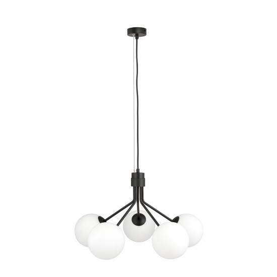 Sospensione Moderna 5 Luci Orione In Acciaio Nero E Sfere Vetro Opale LA0112-EB-5-NR