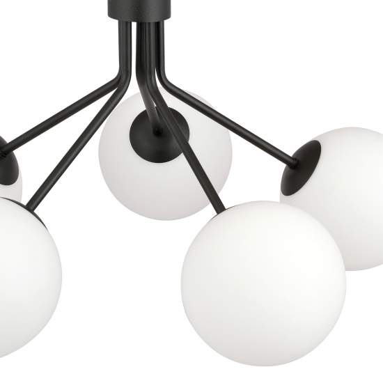Sospensione Moderna 5 Luci Orione In Acciaio Nero E Sfere Vetro Opale LA0112-EB-5-NR