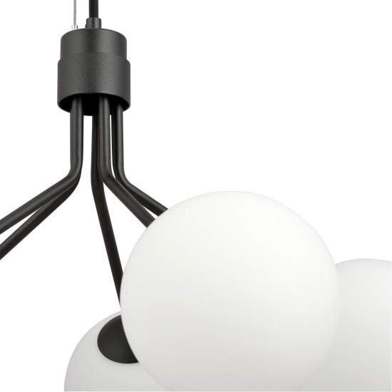 Sospensione Moderna 5 Luci Orione In Acciaio Nero E Sfere Vetro Opale LA0112-EB-5-NR