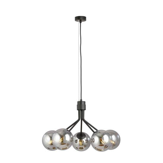 Sospensione Moderna 5 Luci Orione In Acciaio Nero E Sfere Vetro Fumè LA0112-EB-5-NR-GR