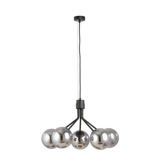 Sospensione Moderna 5 Luci Orione In Acciaio Nero E Sfere Vetro Fumè LA0112-EB-5-NR-GR