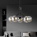 Sospensione Moderna 5 Luci Orione In Acciaio Nero E Sfere Vetro Fumè LA0112-EB-5-NR-GR