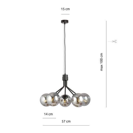 Sospensione Moderna 5 Luci Orione In Acciaio Nero E Sfere Vetro Fumè LA0112-EB-5-NR-GR