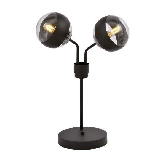 Lampada Da Tavolo Moderna Orione Acciaio Nero Trasparente 2 Luci E14 Ip20 LA0112-EB-LT2-NR-TR