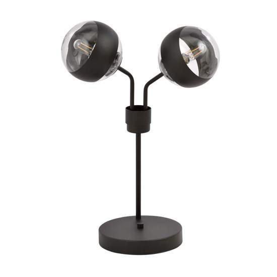 Lampada Da Tavolo Moderna Orione Acciaio Nero Trasparente 2 Luci E14 Ip20 LA0112-EB-LT2-NR-TR