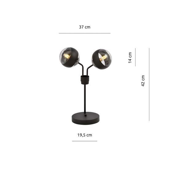 Lampada Da Tavolo Moderna Orione Acciaio Nero Trasparente 2 Luci E14 Ip20 LA0112-EB-LT2-NR-TR