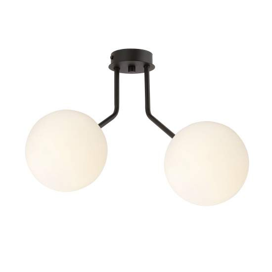 Plafoniera Moderna 2 Luci Orione In Acciaio Nero E Sfere Vetro Opale LA0112-EB-PL2-NR