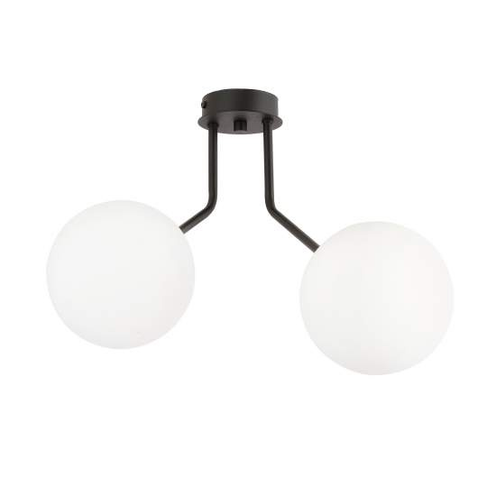 Plafoniera Moderna 2 Luci Orione In Acciaio Nero E Sfere Vetro Opale LA0112-EB-PL2-NR