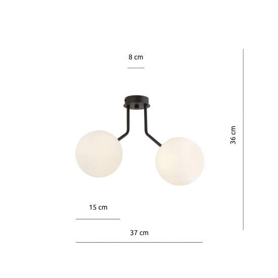 Plafoniera Moderna 2 Luci Orione In Acciaio Nero E Sfere Vetro Opale LA0112-EB-PL2-NR