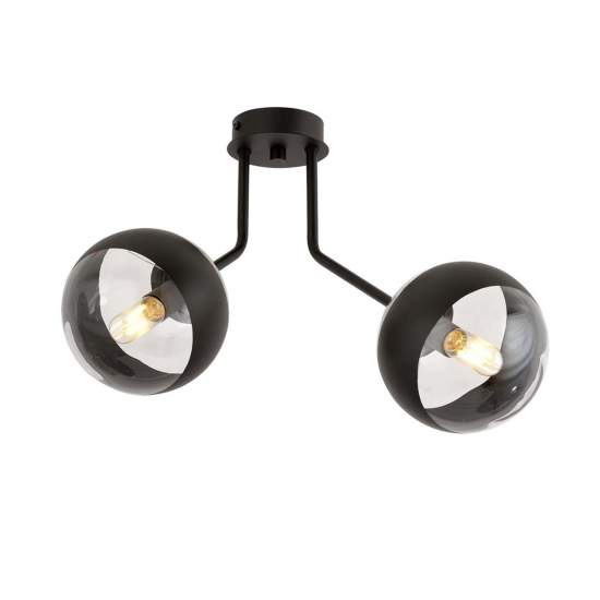 Plafoniera Contemporaneo Orione Acciaio Nero Trasparente 2 Luci E14 Ip20 LA0112-EB-PL2-NR-TR