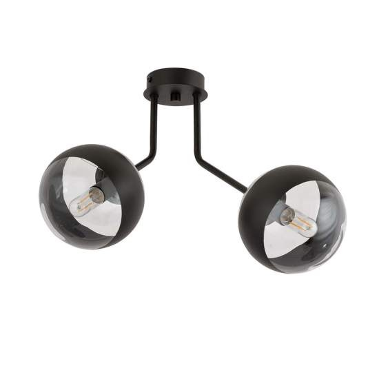 Plafoniera Contemporaneo Orione Acciaio Nero Trasparente 2 Luci E14 Ip20 LA0112-EB-PL2-NR-TR