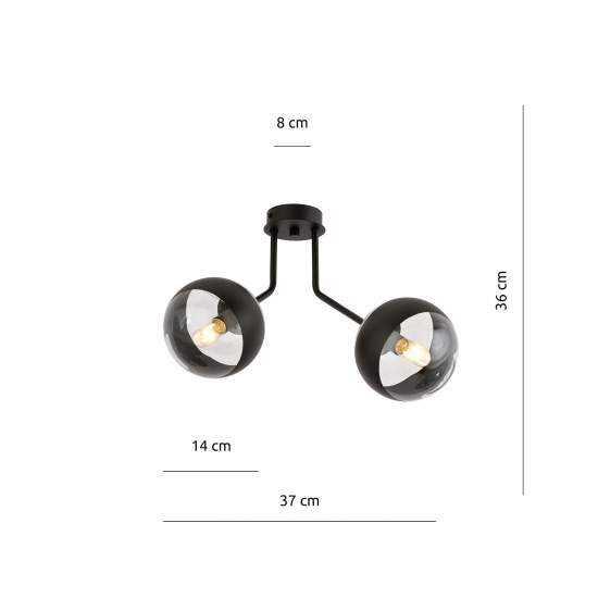 Plafoniera Contemporaneo Orione Acciaio Nero Trasparente 2 Luci E14 Ip20 LA0112-EB-PL2-NR-TR