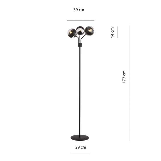 Piantana Moderno Orione Acciaio Nero Trasparente 3 Luci E14 Ip20 LA0112-EB-PT3-NR-TR