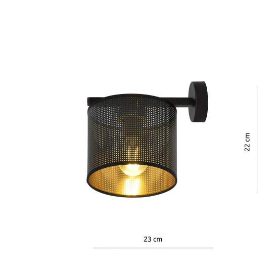 Applique Industrial 1 Luce Cigno In Acciaio Nero E Paralume A Cilindro Oro LA0116-EB-AP1-NR-OR