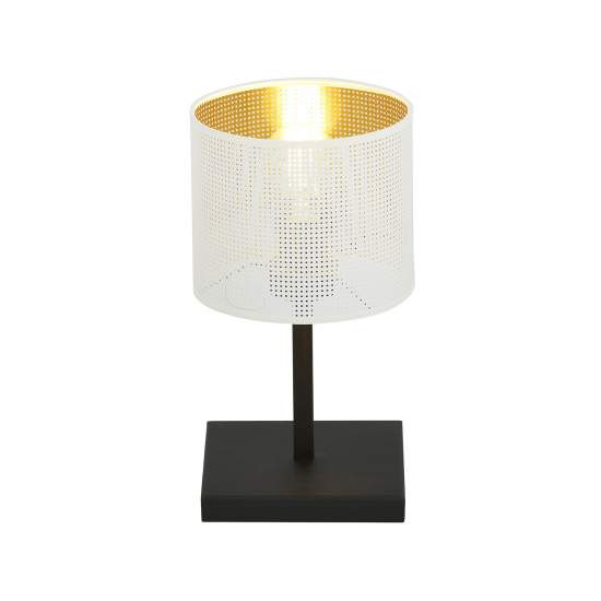 Lampada Da Tavolo 1 Luce Cigno In Acciaio Bianco E Paralume A Cilindro Oro LA0116-EB-LT1-NR-BI