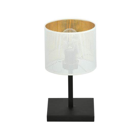 Lampada Da Tavolo 1 Luce Cigno In Acciaio Bianco E Paralume A Cilindro Oro LA0116-EB-LT1-NR-BI