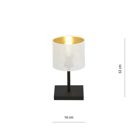 Lampada Da Tavolo 1 Luce Cigno In Acciaio Bianco E Paralume A Cilindro Oro LA0116-EB-LT1-NR-BI