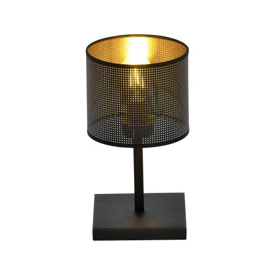 Lampada Da Tavolo 1 Luce Cigno In Acciaio Nero E Paralume A Cilindro Oro LA0116-EB-LT1-NR-OR
