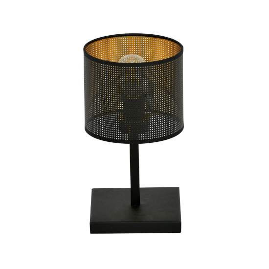 Lampada Da Tavolo 1 Luce Cigno In Acciaio Nero E Paralume A Cilindro Oro LA0116-EB-LT1-NR-OR