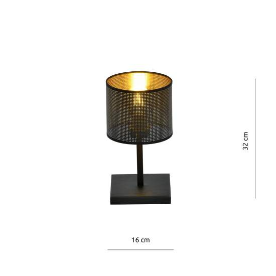 Lampada Da Tavolo 1 Luce Cigno In Acciaio Nero E Paralume A Cilindro Oro LA0116-EB-LT1-NR-OR