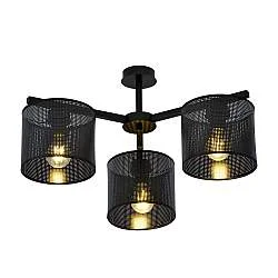 Plafoniera Industrial 3 Luci Cigno In Acciaio Nero E Paralumi A Cilindro