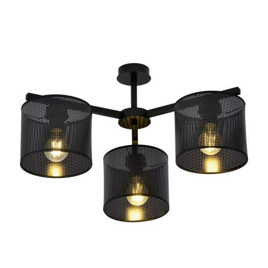 Plafoniera Industrial 3 Luci Cigno In Acciaio Nero E Paralumi A Cilindro LA0116-EB-PL3-NR